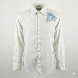 Eighty Eight Mens Shirt L Large White Blue Graphic Button Up Y2K Baroque Print